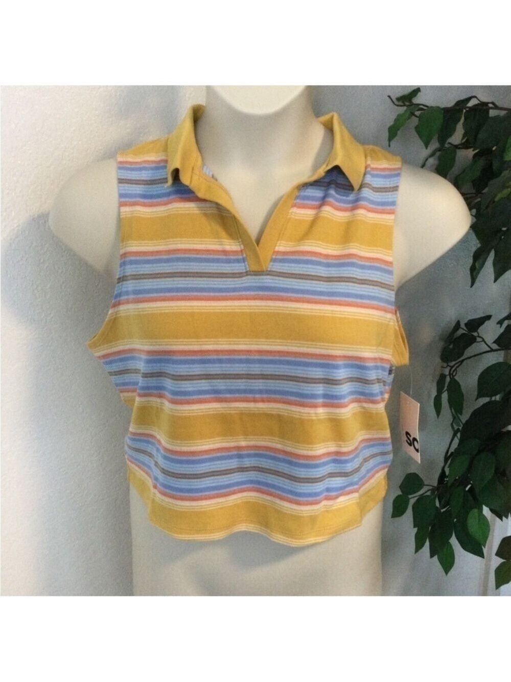 SO Cropped Polo Johnny collar Tank Top Woman’s Juniors 3X stripes
